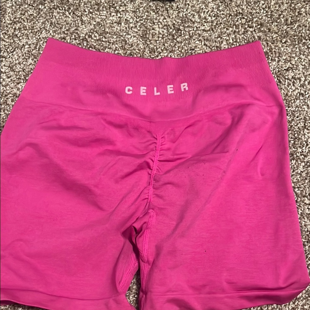 Amazon Pink Bike Shorts with Elastic Waistband and Ruched Back
